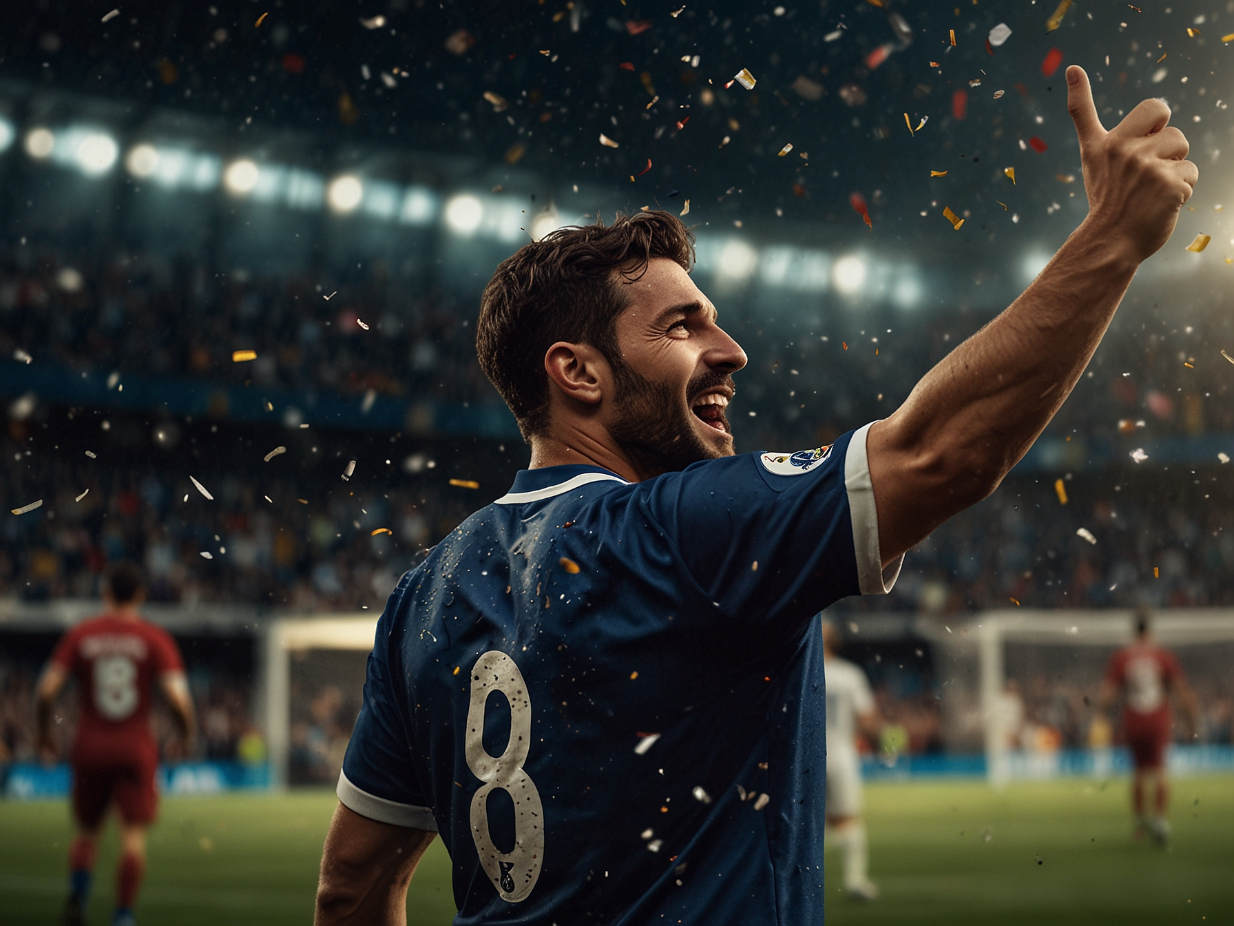 Athlete celebrating victory on a stadium